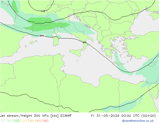 Straalstroom ECMWF vr 31.05.2024 00 UTC