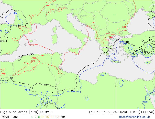 High wind areas ECMWF jeu 06.06.2024 06 UTC