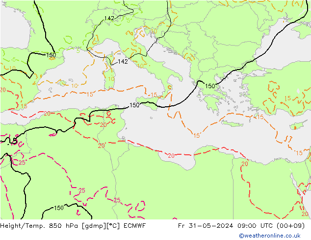 Height/Temp. 850 hPa ECMWF  31.05.2024 09 UTC