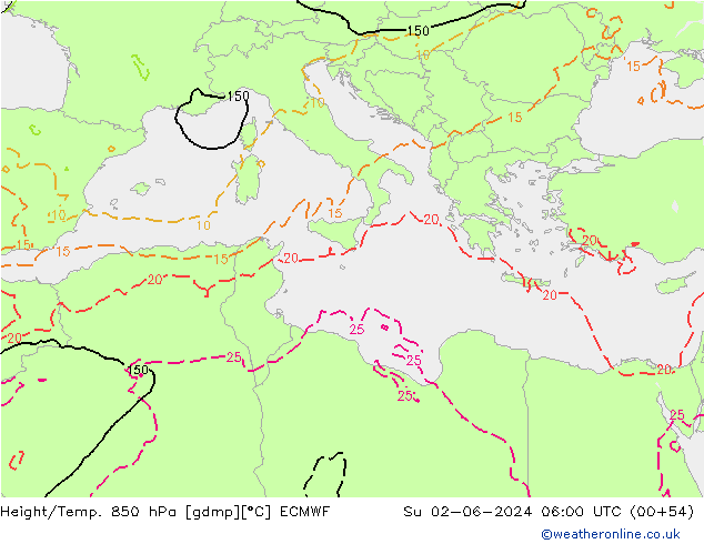 Z500/Rain (+SLP)/Z850 ECMWF Su 02.06.2024 06 UTC