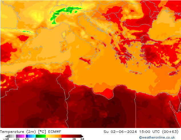 Temperatura (2m) ECMWF dom 02.06.2024 15 UTC