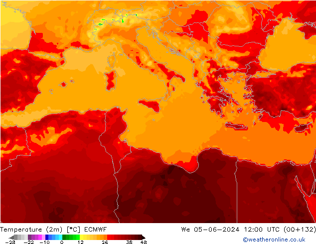 Temperaturkarte (2m) ECMWF Mi 05.06.2024 12 UTC