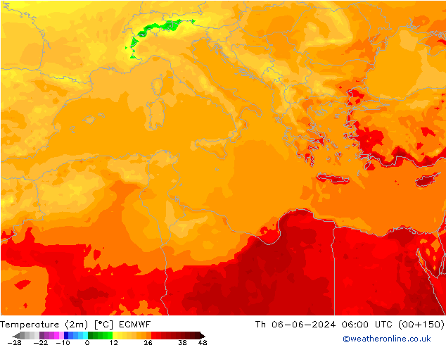 mapa temperatury (2m) ECMWF czw. 06.06.2024 06 UTC