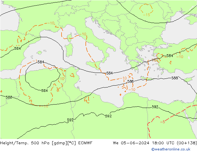 Z500/Rain (+SLP)/Z850 ECMWF Mi 05.06.2024 18 UTC