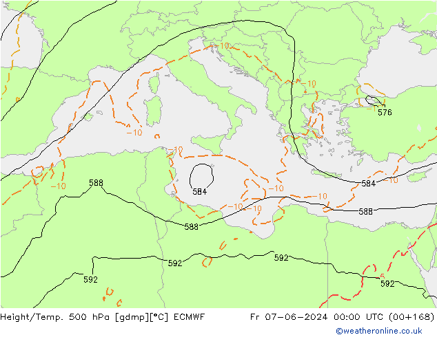 Z500/Rain (+SLP)/Z850 ECMWF  07.06.2024 00 UTC