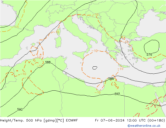 Z500/Yağmur (+YB)/Z850 ECMWF Cu 07.06.2024 12 UTC