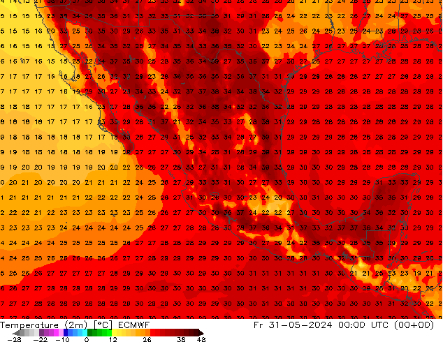 Temperature (2m) ECMWF Fr 31.05.2024 00 UTC