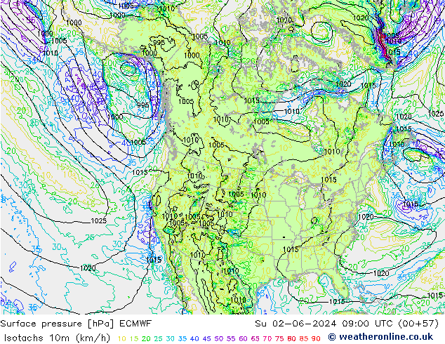 Eşrüzgar Hızları (km/sa) ECMWF Paz 02.06.2024 09 UTC