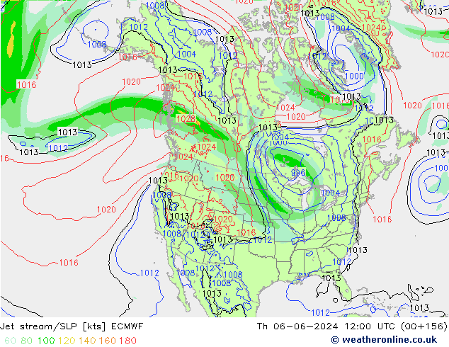 Jet stream/SLP ECMWF Th 06.06.2024 12 UTC