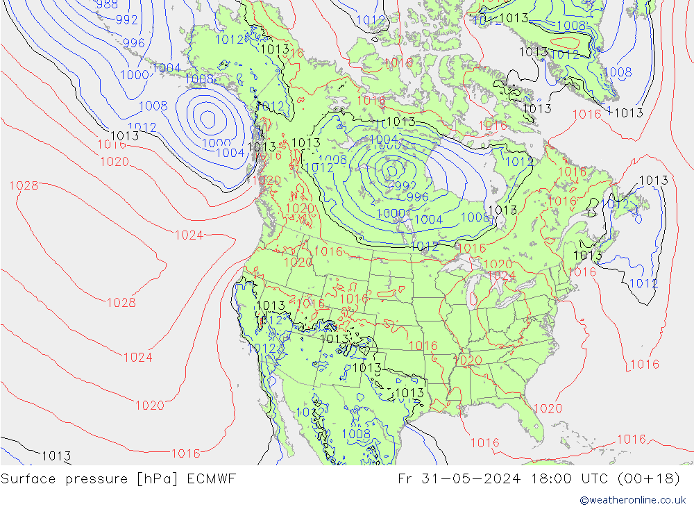 Surface pressure ECMWF Fr 31.05.2024 18 UTC