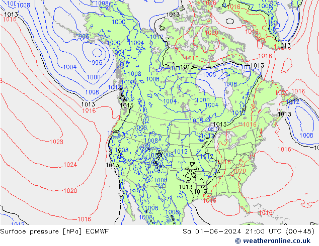 Bodendruck ECMWF Sa 01.06.2024 21 UTC