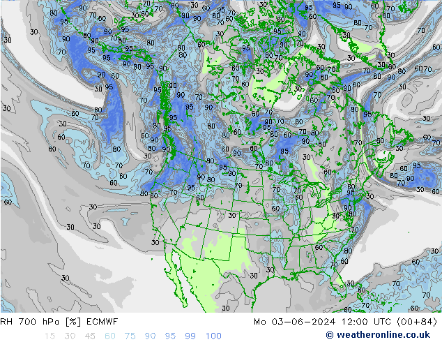 RH 700 гПа ECMWF пн 03.06.2024 12 UTC