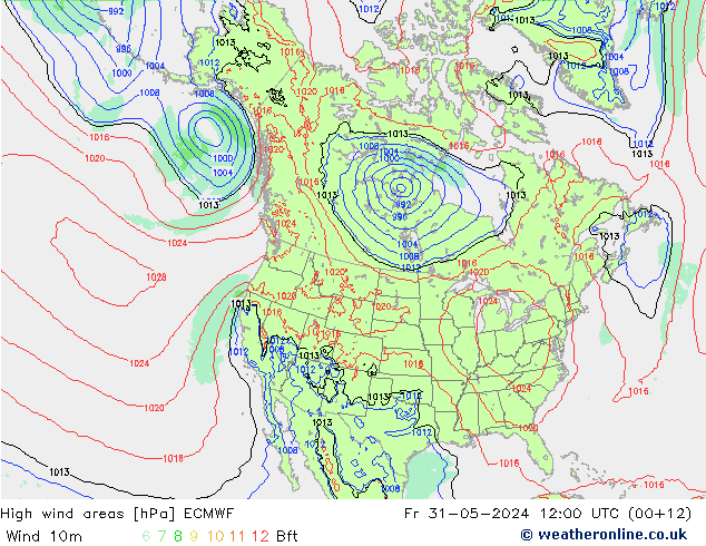 High wind areas ECMWF vie 31.05.2024 12 UTC