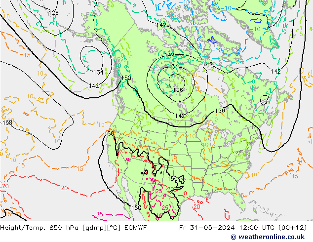 Z500/Rain (+SLP)/Z850 ECMWF vie 31.05.2024 12 UTC