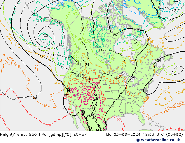 Z500/Yağmur (+YB)/Z850 ECMWF Pzt 03.06.2024 18 UTC