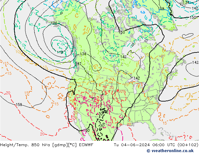 Hoogte/Temp. 850 hPa ECMWF di 04.06.2024 06 UTC