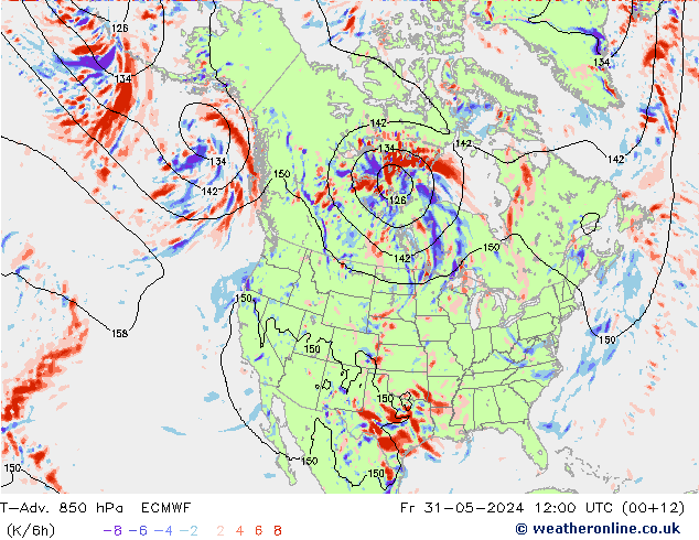 T-Adv. 850 hPa ECMWF Fr 31.05.2024 12 UTC