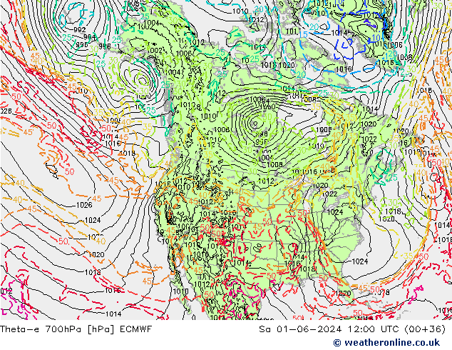 Theta-e 700hPa ECMWF Sa 01.06.2024 12 UTC