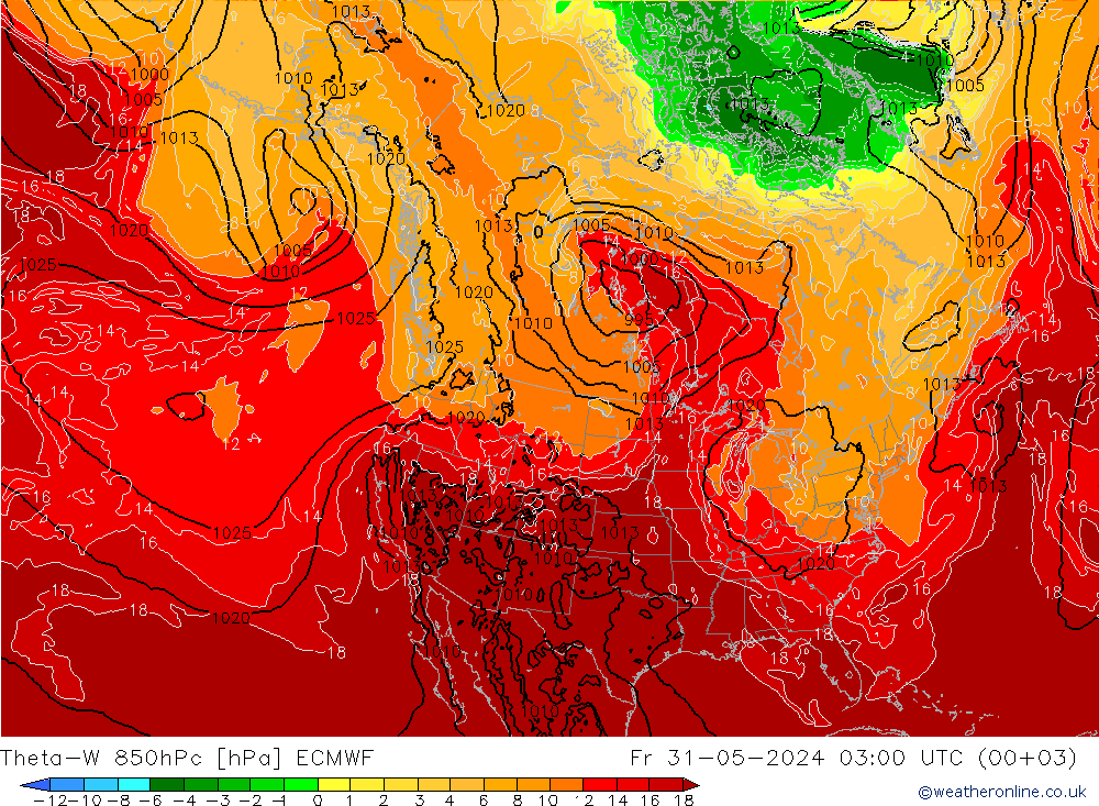 Theta-W 850hPa ECMWF Fr 31.05.2024 03 UTC