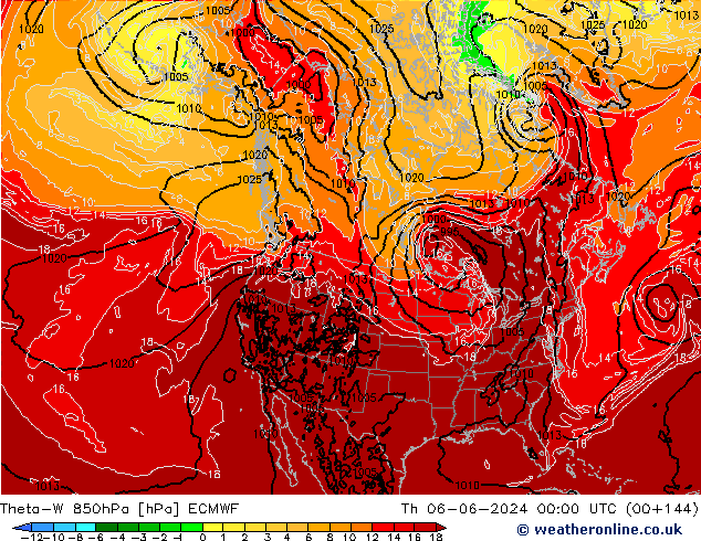 Theta-W 850гПа ECMWF чт 06.06.2024 00 UTC