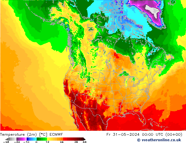 Temperature (2m) ECMWF Fr 31.05.2024 00 UTC