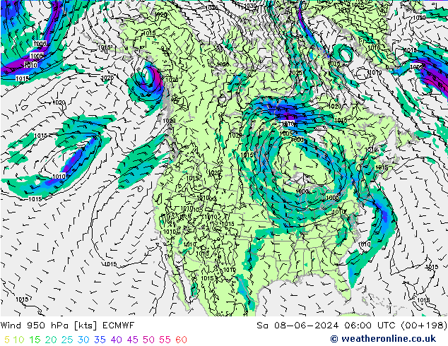 wiatr 950 hPa ECMWF so. 08.06.2024 06 UTC