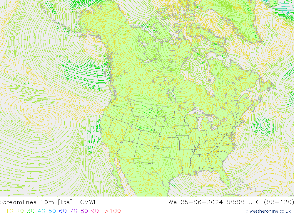 Linha de corrente 10m ECMWF Qua 05.06.2024 00 UTC