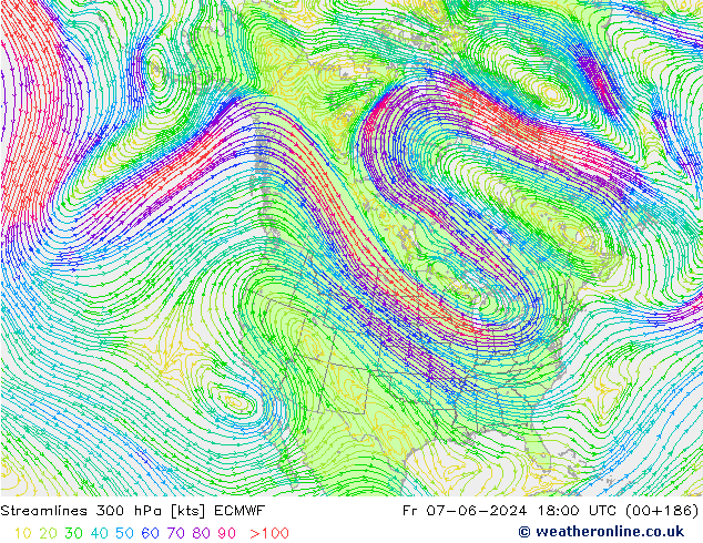 ветер 300 гПа ECMWF пт 07.06.2024 18 UTC