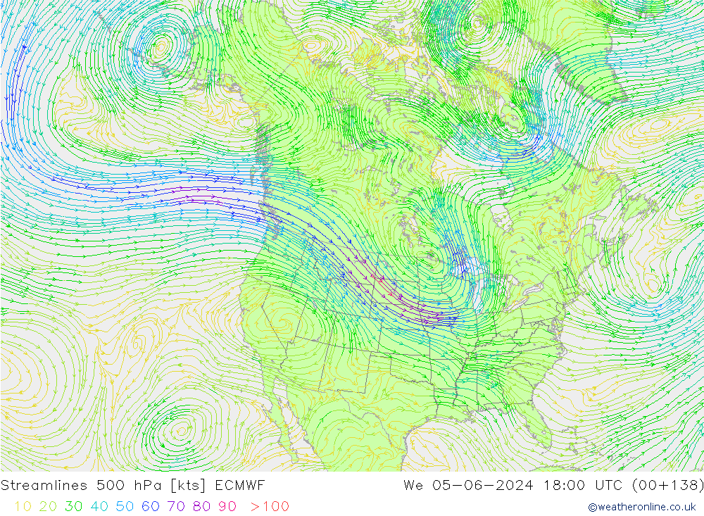 Streamlines 500 hPa ECMWF We 05.06.2024 18 UTC