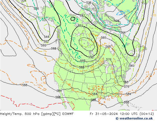 Z500/Rain (+SLP)/Z850 ECMWF vie 31.05.2024 12 UTC