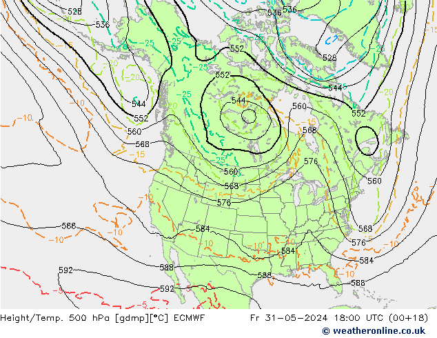 Z500/Rain (+SLP)/Z850 ECMWF Fr 31.05.2024 18 UTC