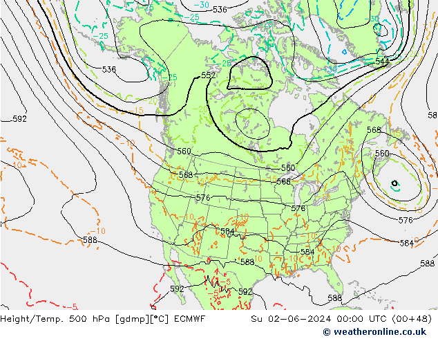 Z500/Rain (+SLP)/Z850 ECMWF Su 02.06.2024 00 UTC