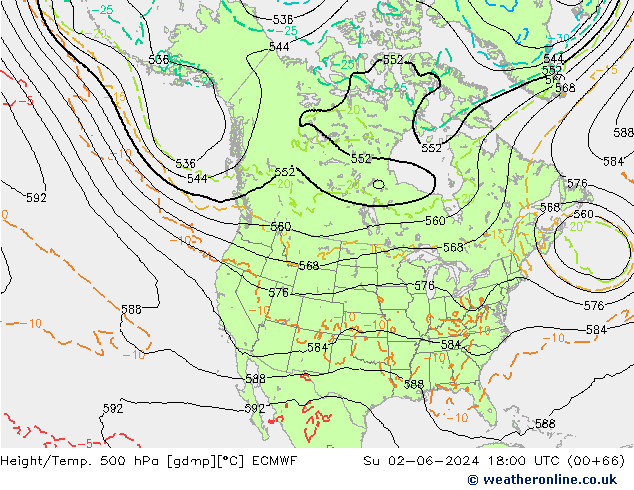 Z500/Rain (+SLP)/Z850 ECMWF So 02.06.2024 18 UTC