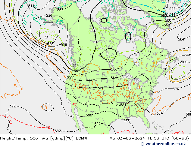 Z500/Yağmur (+YB)/Z850 ECMWF Pzt 03.06.2024 18 UTC