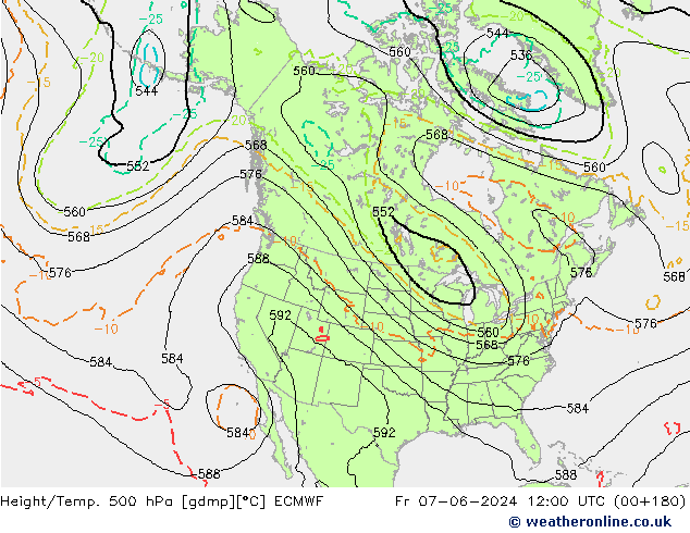 Z500/Rain (+SLP)/Z850 ECMWF Fr 07.06.2024 12 UTC