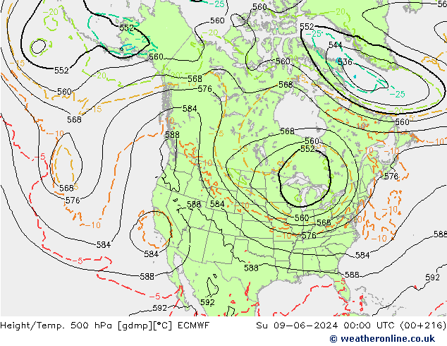 Z500/Rain (+SLP)/Z850 ECMWF dom 09.06.2024 00 UTC