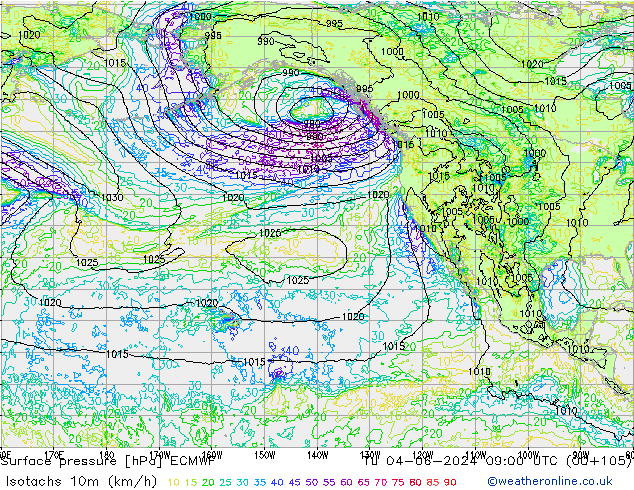 Isotachen (km/h) ECMWF di 04.06.2024 09 UTC