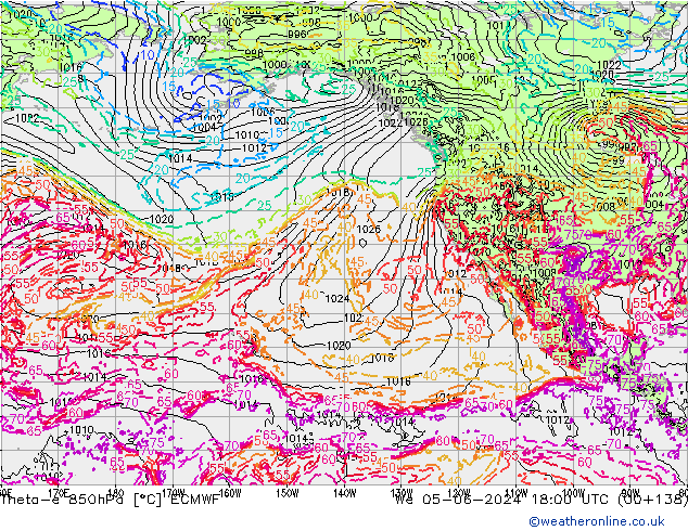 Theta-e 850hPa ECMWF mer 05.06.2024 18 UTC