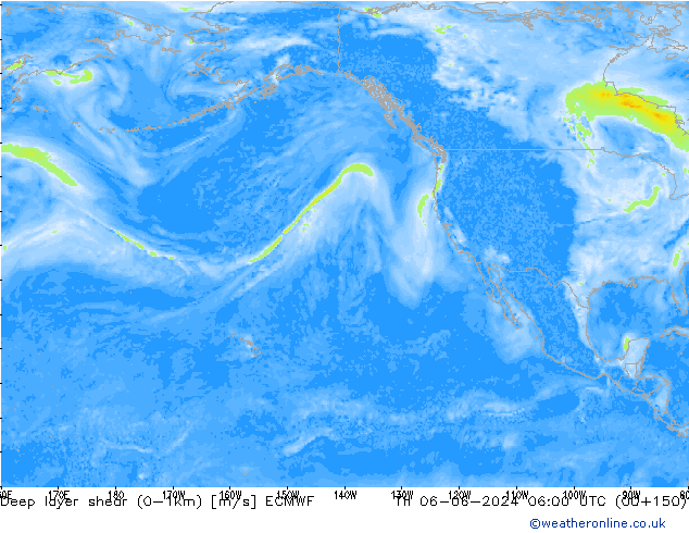 Deep layer shear (0-1km) ECMWF czw. 06.06.2024 06 UTC