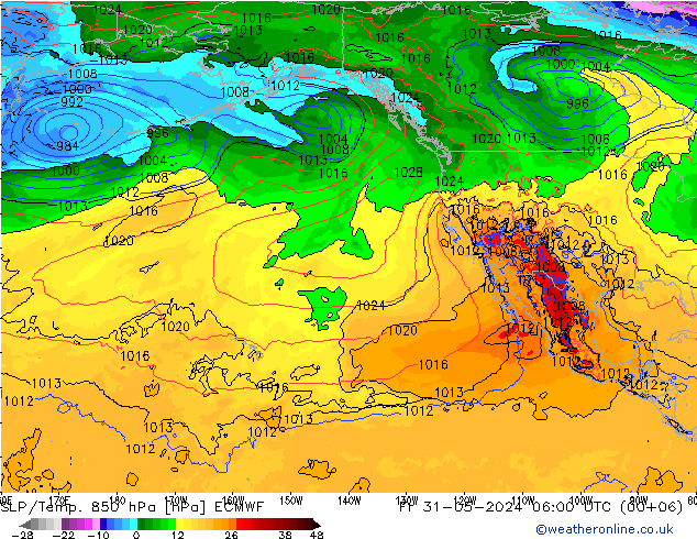 SLP/Temp. 850 hPa ECMWF Pá 31.05.2024 06 UTC