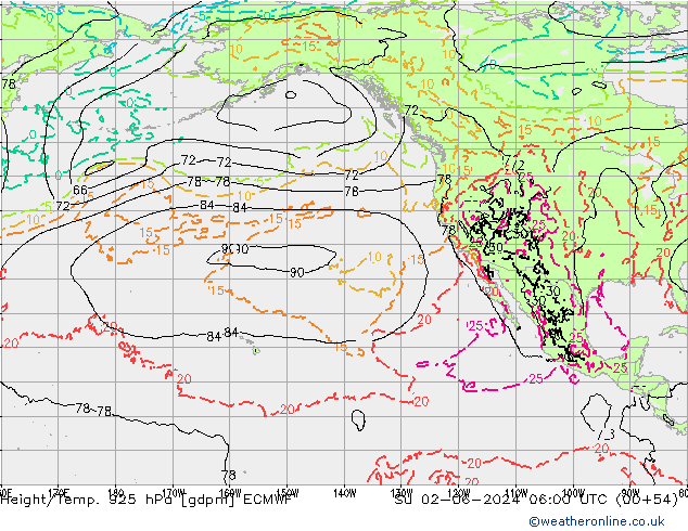 Yükseklik/Sıc. 925 hPa ECMWF Paz 02.06.2024 06 UTC