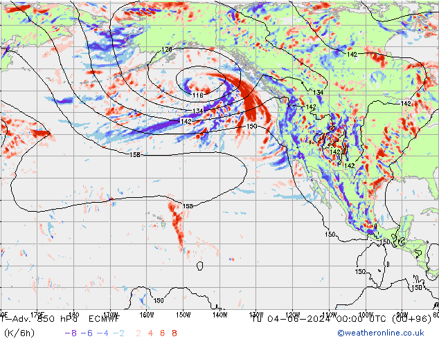 T-Adv. 850 hPa ECMWF di 04.06.2024 00 UTC