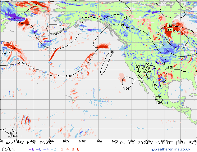 T-Adv. 850 hPa ECMWF gio 06.06.2024 06 UTC