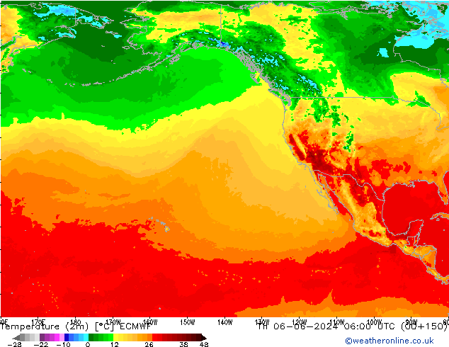 Temperatura (2m) ECMWF gio 06.06.2024 06 UTC
