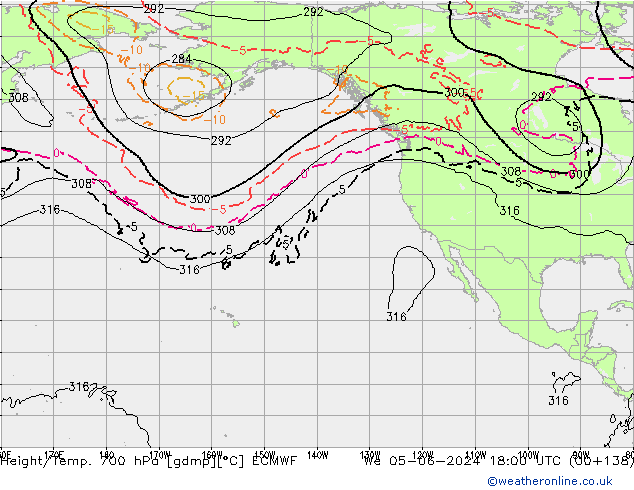 Height/Temp. 700 hPa ECMWF Qua 05.06.2024 18 UTC