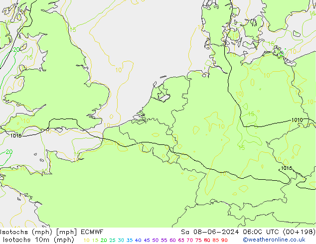 Isotachen (mph) ECMWF Sa 08.06.2024 06 UTC