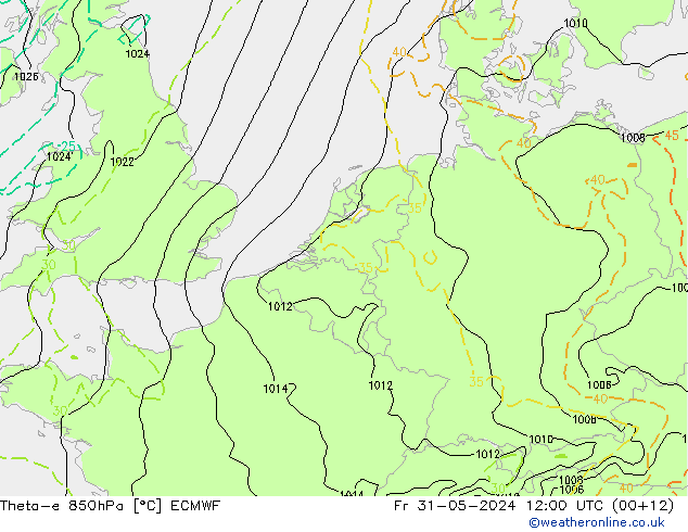 Theta-e 850hPa ECMWF Fr 31.05.2024 12 UTC