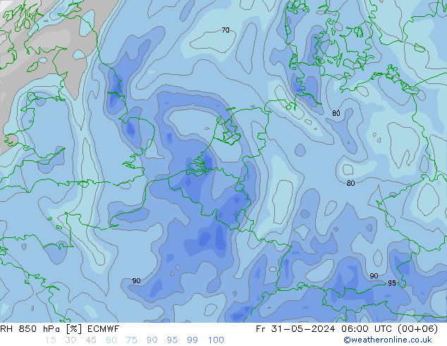 RH 850 hPa ECMWF Fr 31.05.2024 06 UTC