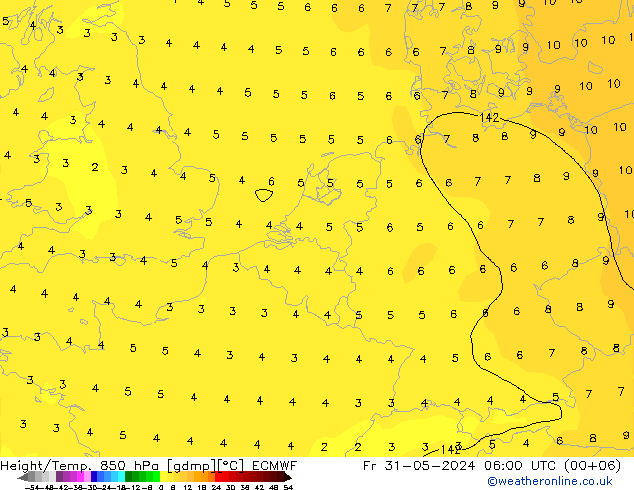 Height/Temp. 850 hPa ECMWF Fr 31.05.2024 06 UTC