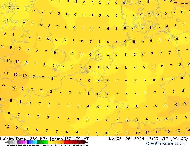 Z500/Rain (+SLP)/Z850 ECMWF lun 03.06.2024 18 UTC